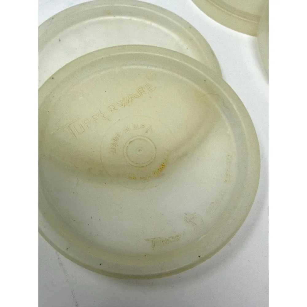 Vintage Tupperware 297 Replacement Lids 3 Inch Round Set of 7 Translucent White
